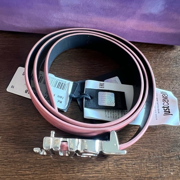 JUST CAVALLI Dusty Rose Leather Silver Buckle Belt Size 80 main image 6